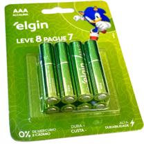 08 Pilhas Baterias AAA Elgin Alcalina 3A LR03 1 Cartela
