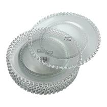 08 Pratos Rasos de Refeição Borda Cristal Diamante 27cm Mesa