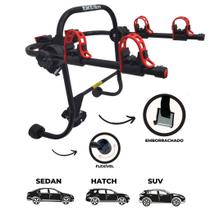 08 - Suporte para bike Transbike 2 bicicletas Preto tira Vermelha Sedan Hatch MTB Speed