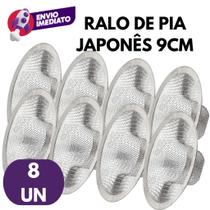 08 Un. Ralo Para Pia Tanque Lavatório 9Cm Aço Inox Ralinho Japonês Cozinha Lavanderia Banheiro