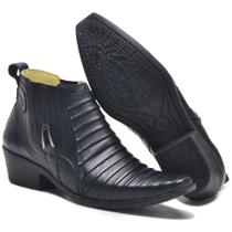 080CLA Bota Masculina de couro modelo texana cano curto preto 080CLA Bota Masculina de couro modelo texana cano curto preto