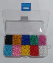 1.500 miçangas de vidro 4mm-6/0- 10 cores c/ caixa de 10 divisórias.