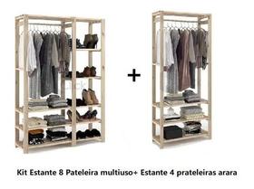 1 arara com nichos + 1 suporte para roupas c/ prateleiras.