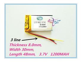 1 Bateria 803048 3,7v C/ 3 Fios 1200mah 8mm X 30mm X 48mm - 1 Bateria 803048 3,7v C/ 3 Fios 1200mah 8mm X 30mm X 48mm -