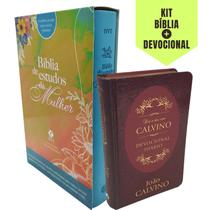 1 Bíblia de Estudos Da Varoa Temas Atuais do Universo Feminino NVT + 1 Devocional Diário com João Calvino