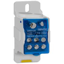 1 BLOCO DE DISTRIBUICAO 125A AZUL UKK-125 FIXACAO TRILHO DIN 1 ENTRADA 35MM E 1 Entrada 16mm com 6 SAIDAS CABO 16MM