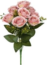 1 Buquê Ramalhete De Rosas 9 Flores Artificiais Rosé 41cm - La Caza Store
