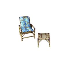 1 Cadeira De Bambu Com Almofada Para Varanda Floral Azul
