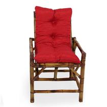 1 Cadeira de Bambu e Vime com Almofada Vermelha