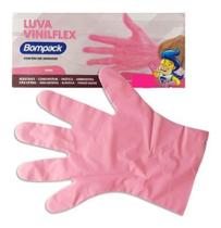 1 Caixa de Luvas Vinilflex Com 100 Unidades Bompack Rosa