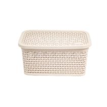 1 Caixa Organizadora 4 Litros, Cesta Rattan Reforçada com Tampa e Alças Laterais