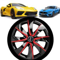 1 Calota Esportiva Modelo Prime Aro 13 Polegadas Grafite Vermelho Parafuso Elitte