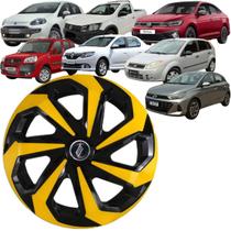 1 Calota Esportiva Modelo Spider Aro 13 Polegadas Preto com Amarelo Universal Elitte