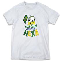 1 Camiseta Brasil Copa Bonequinho Flork Keep Calm and Vem hexa Camisas Divertidas