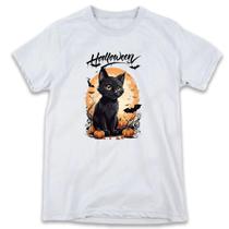 1 Camiseta Festa Halloween Dia das Bruxas Gatinho Preto