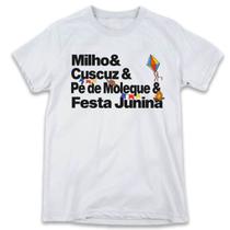 1 Camiseta Festa Junina São João Palavras Milho Cuscuz Pé de Moleque Personalizada - W3artestampa