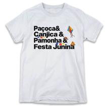1 Camiseta Festa Junina São João Palavras Paçoca Canjica Pamonha Personalizada - W3artestampa