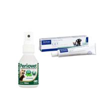 1 Cet Pasta Dental Enzimática 70g + 1 Periovet Spray 100ml Reduz Mau Halito - Virbac