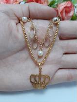 1 Choker 1 Colar Folheado A Ouro 18k Ping. Coroa