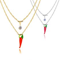 1 Colar Duplo feminino de Olho Grego Pimenta vidro gargantilha amuleto Folheado dourado aço prata 1 Colar Duplo feminino de Olho Grego Pimenta vidro gargantilha amuleto Folheado dourado aço prata