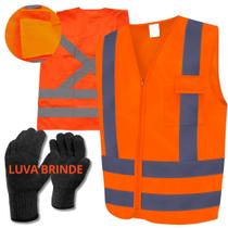 1 Colete Epi Laranja Super Refletivo C Zíper Longa Duração com Luvas 1 Colete Epi Laranja Super Refletivo C Zíper Longa Duração com Luvas