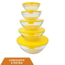 1 Conjunto com 5 Pote de Vidro Redondo com Tampa Cor Sortida 1 Conjunto com 5 Pote de Vidro Redondo com Tampa Cor Sortida