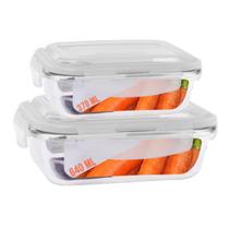 1 Conjunto Pote Hermetico Retangular 2Tamanhos Vidro Marmita