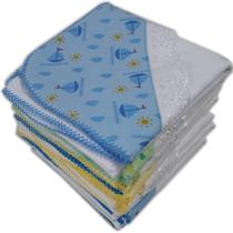 1 Cueiro Flanelado Com Aplique Estampado 80X80 Crochê Azul