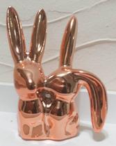 1 Enfeite casal coelhos Em Porcelana Rose Gold P/ Decoração Casa