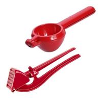1 Espremedor Limão Em Alumínio Fundido VERMELHO + Espremedor Alho Em Alumínio Fundido VERMELHO Para Cozinha