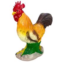 1 Estátua de Jardim Galo Colorido Grande em Resina 32cm Realista