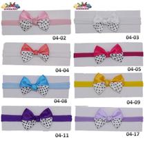 1 Faixa Tiara Bebê Recém Nascido Meia De Seda Slin 04 Fina C/ Laço