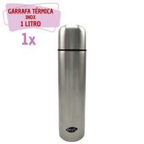 1 Garrafa Térmica Prata Inox 1L Portátil Água Suco Café - ECOS