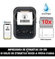 1 Impressora Xd-210 + 10 Rolos Etiquetas 50x40 Prova D'água - XD Mega