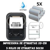 1 Impressora Xd-210 + 5 Rolos Etiquetas 50x30 Prova D'água