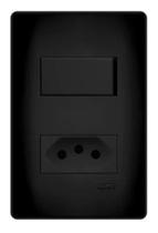 1 Interruptor Simples e 1 Tomada Preta 10A/250V Com Placa Habitat Black - Fame