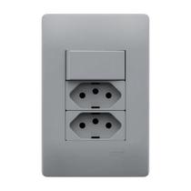 1 Interruptor Simples E 2 Tomadas 2P+T 20A/250V Com Placa Linha Habitat Onix - Fame