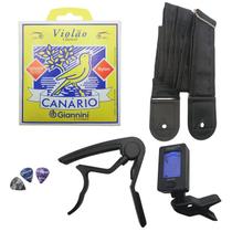 1 Jogo Cordas p/ Violão Afinador Capotraste Correia 5 cm 1 Jogo Cordas p/ Violão Afinador Capotraste Correia 5 cm