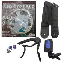 1 Jogo Cordas p/ Violão Afinador Capotraste Correia 5 cm 1 Jogo Cordas p/ Violão Afinador Capotraste Correia 5 cm