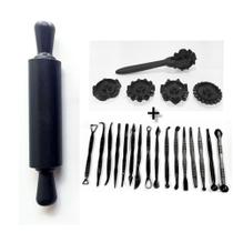 1 Kit 16 Estecas + 1 Cortador Carretilha + 1 Rolo Liso ou Marcador