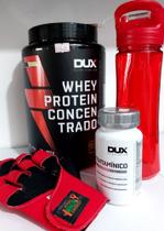 1 Kit dux - whey protein concentrado sabor baunilha + multivitaminico + garrafa + luva