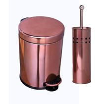 1-Kit Lavabo Inox Lixeira 5l E Escova Sanitária Rosê Gold Dualii