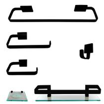 1 Kit Para Banheiro Lançamento Preto Vidro Incolor