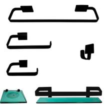 1 Kit Para Banheiro Lançamento Preto Vidro Verde