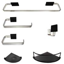 1 Kit Para Banheiro Luxo Cairo Cristal Prata Preto Modelado 1 Kit Para Banheiro Luxo Cairo Cristal Prata Preto Modelado