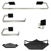 1 Kit Para Banheiro Luxo Cairo Cristal Prata Preto Sextavado 1 Kit Para Banheiro Luxo Cairo Cristal Prata Preto Sextavado