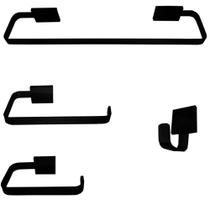1 Kit Para Banheiro Luxo Cairo Preto 4 Peças