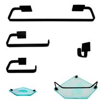 1 Kit Para Banheiro Luxo Cairo Preto Sextavado 1 Kit Para Banheiro Luxo Cairo Preto Sextavado