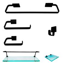 1 Kit Para Banheiro Luxo Cairo Preto Vidro Incolor 6 Peças 1 Kit Para Banheiro Luxo Cairo Preto Vidro Incolor 6 Peças