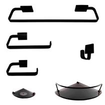 1 Kit Para Banheiro Luxo Cairo Preto Vidro Modelado Fumê 1 Kit Para Banheiro Luxo Cairo Preto Vidro Modelado Fumê